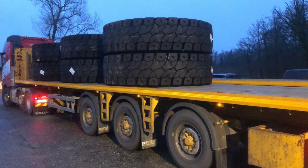 heavy duty tires for quarry loaded on a truck for shippment